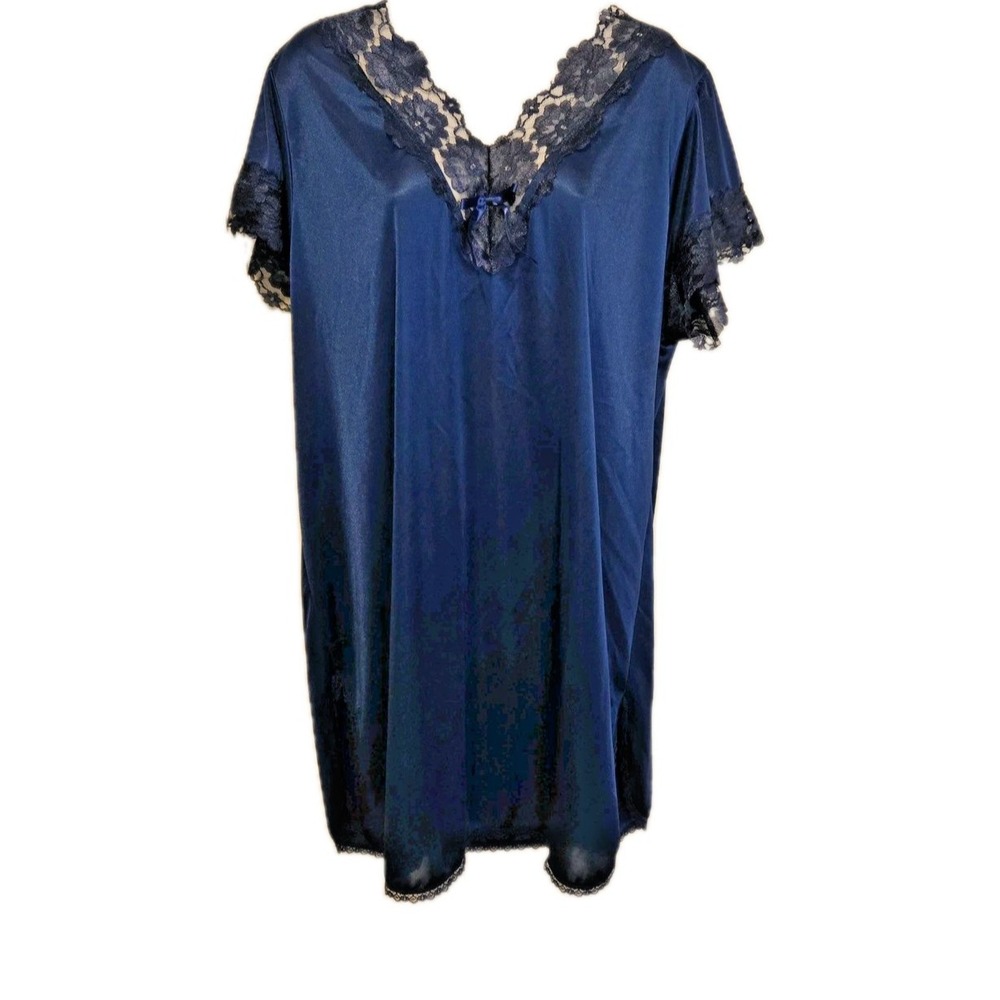Petra Fashions Women's Silky Nightgown Lace Trim Mid Length Lightweight Satin XL